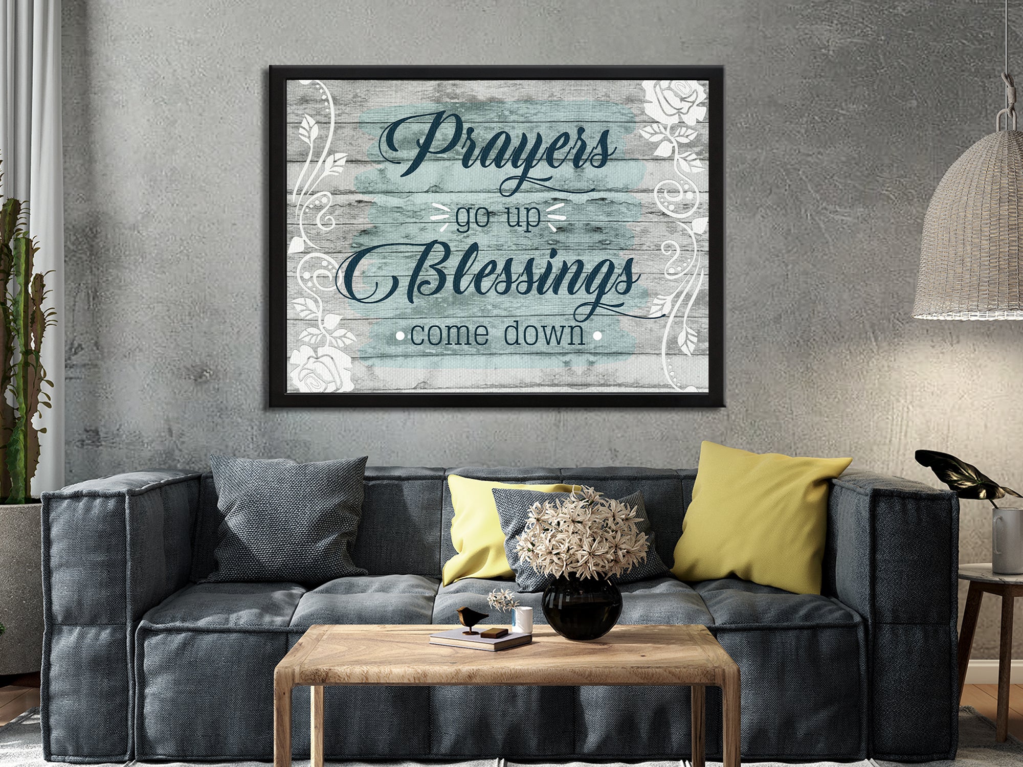 Prayers Go Up Blessings Come Down V2 - Christian Wall Art