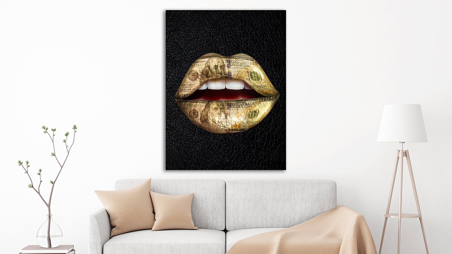  CanvasVilla GOLD LIPS CANVAS WALL ART - ABOVE COUCH WALL DECOR  Motivational Inspirational Quotes Canvas Print Wall Art Painting Decor for  Office, Home- 12X16 Black Frame small - Ready To Hang