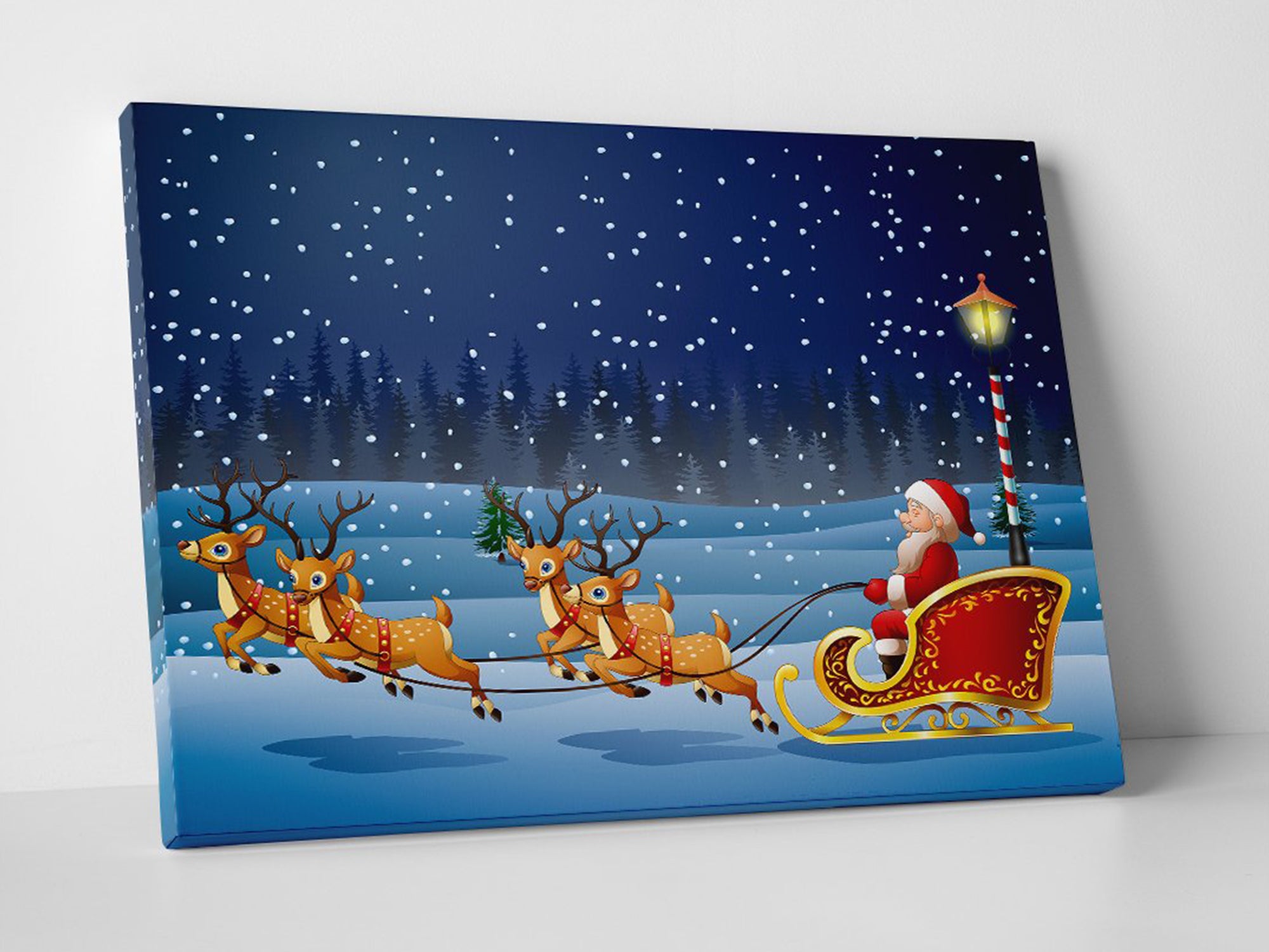 Santa Claus & Deer Canvas Wall Art