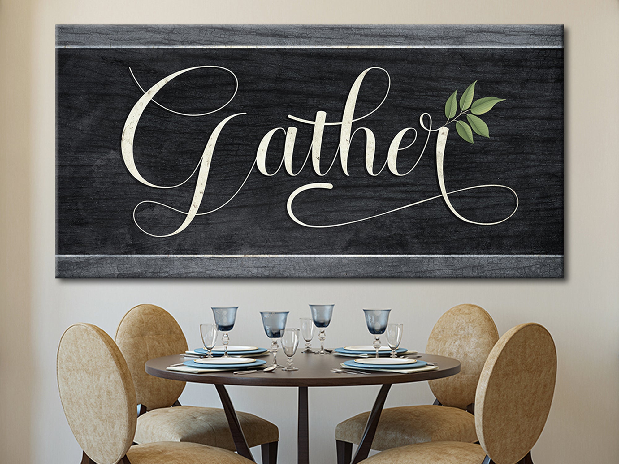 Gather Leaf Black - Dinning Room - Canvas Wall Art