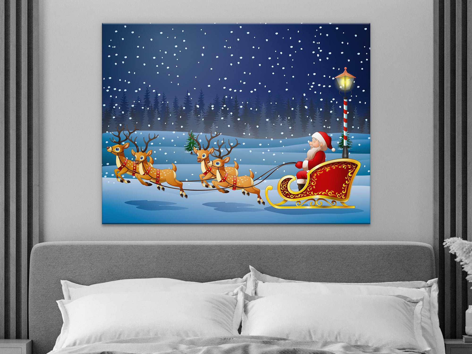 Santa Claus & Deer Canvas Wall Art