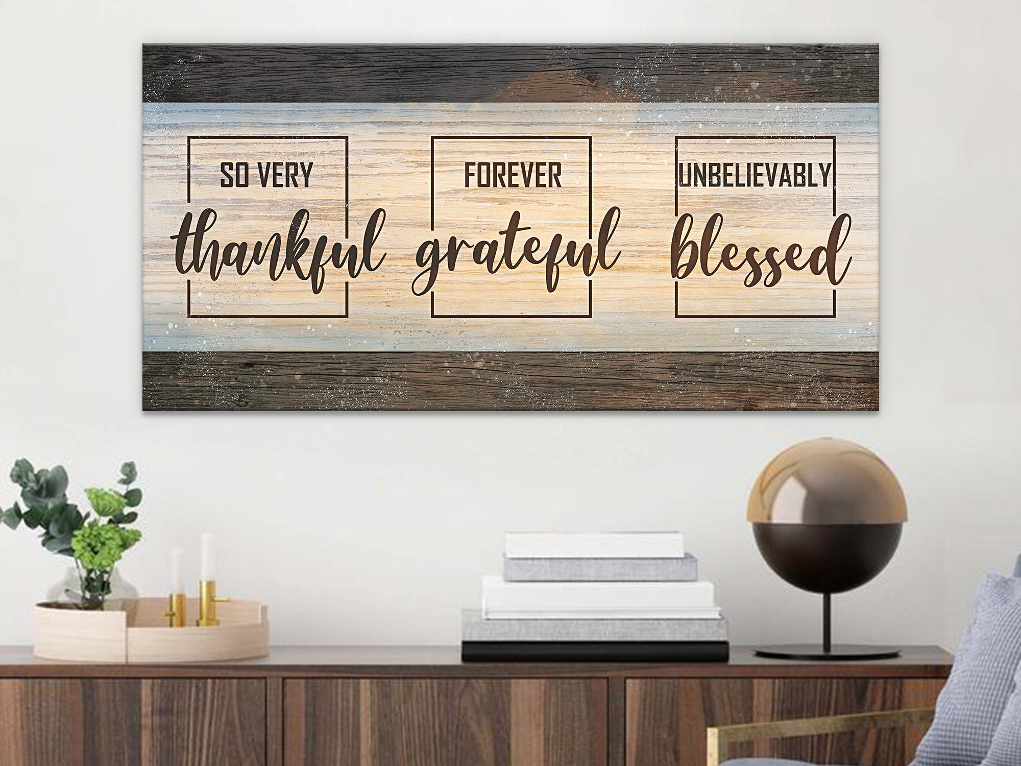 Thankful Grateful Blessed Canvas Wall Art