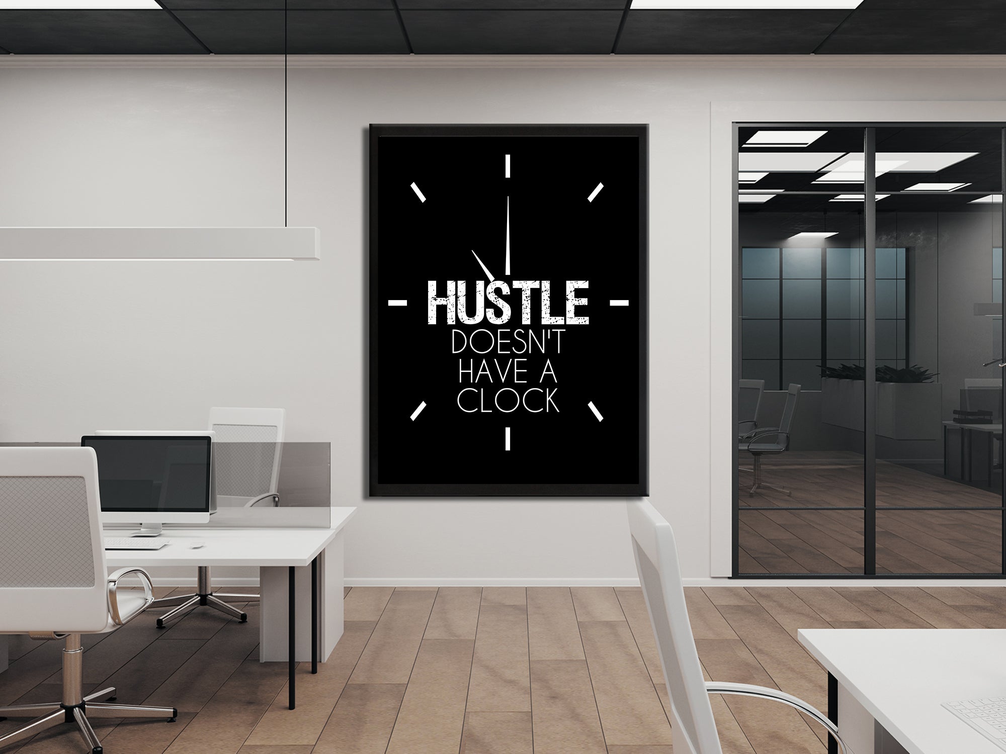 Hustle Doesn't Have Clock - Motivational - Canvas Wall Art